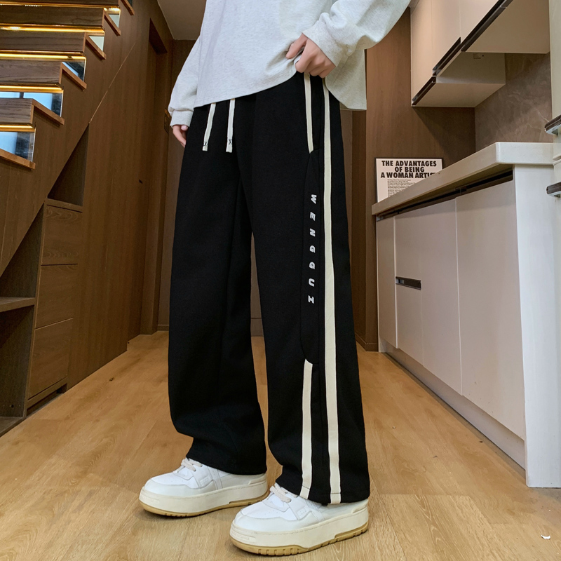 运动男港风青少年韩版休闲裤长裤阔腿裤春秋季高弹卫裤宽松直筒裤