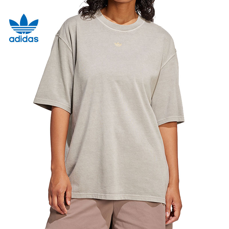 adidas Originals阿迪三叶草女子美式宽松短袖针织短T恤JI5730