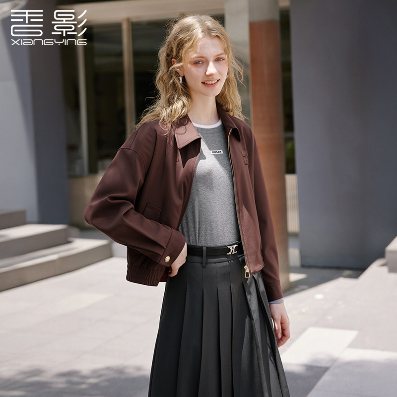 【丽公主专属】F85A359短外套 香影巴恩风短款外套女秋季新款酒红色