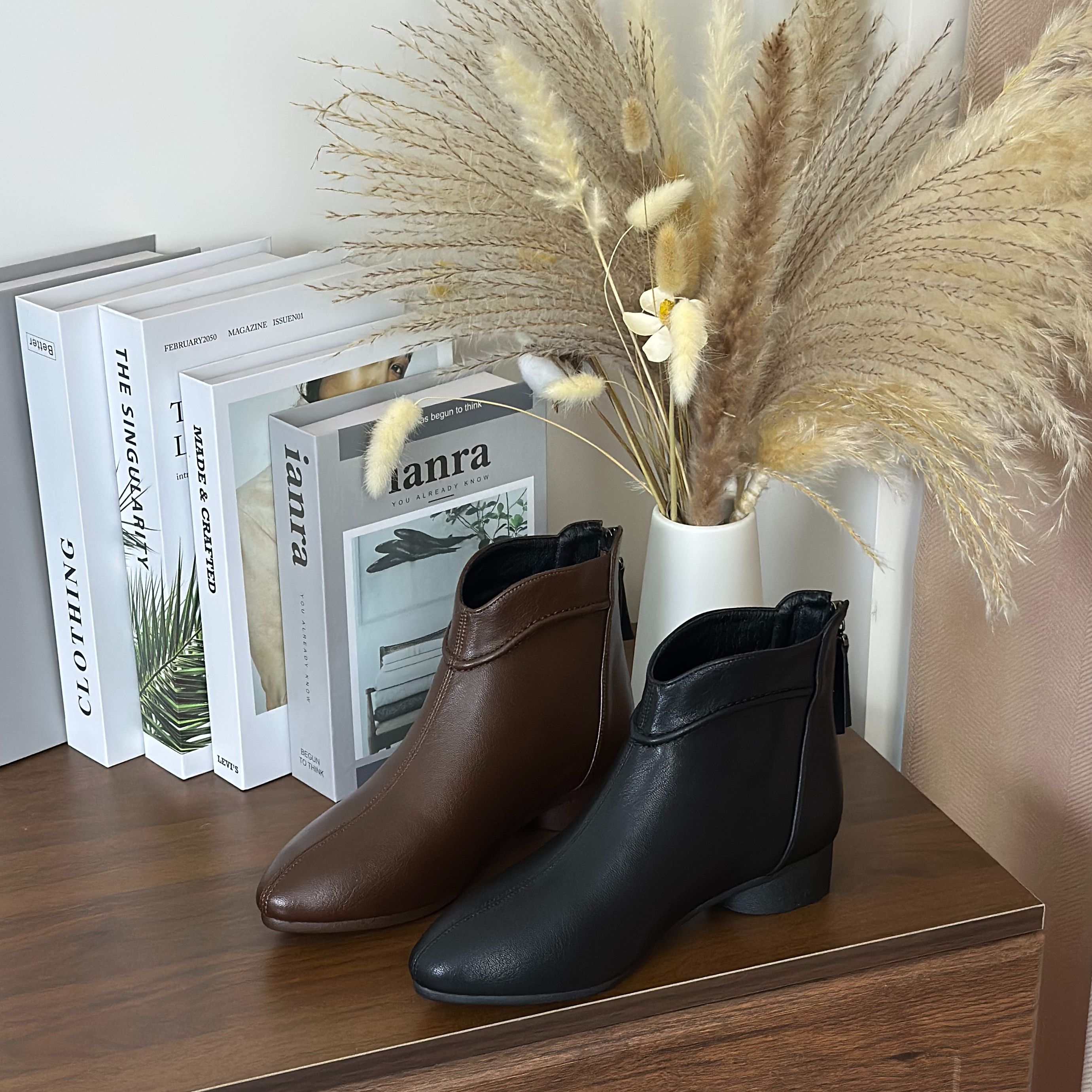 羊皮法式尖头短靴百搭舒适不累脚踝靴5369