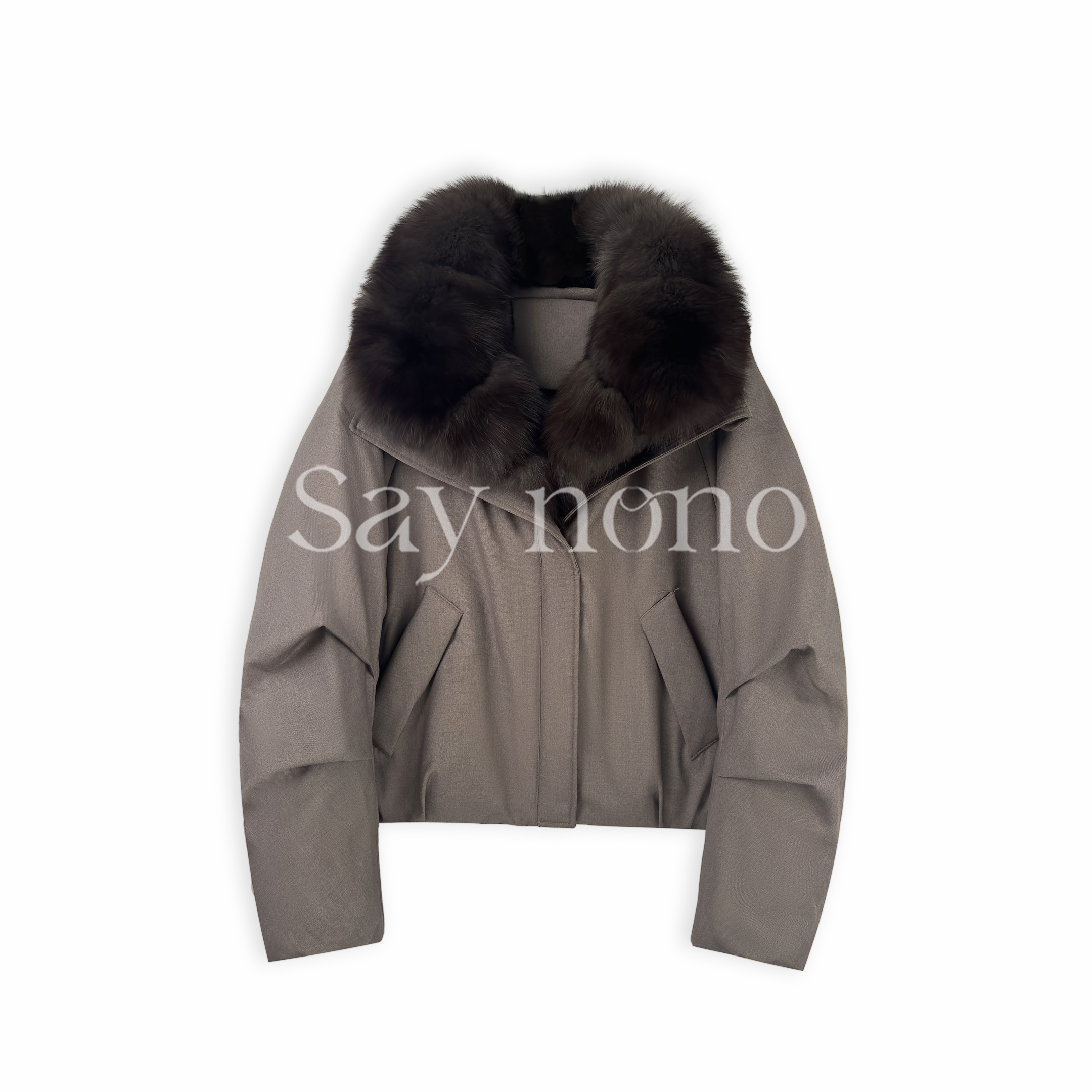 懒猫nono│Saynono 时尚复古休闲百搭狐狸毛领白鹅绒上衣GN0529DY