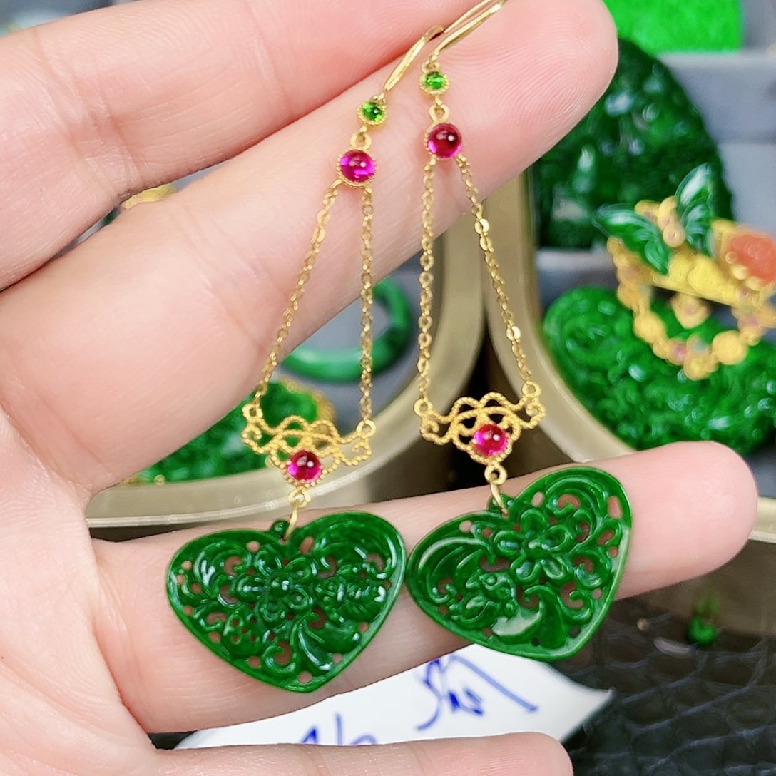 翡翠项链18K金镶嵌耳饰