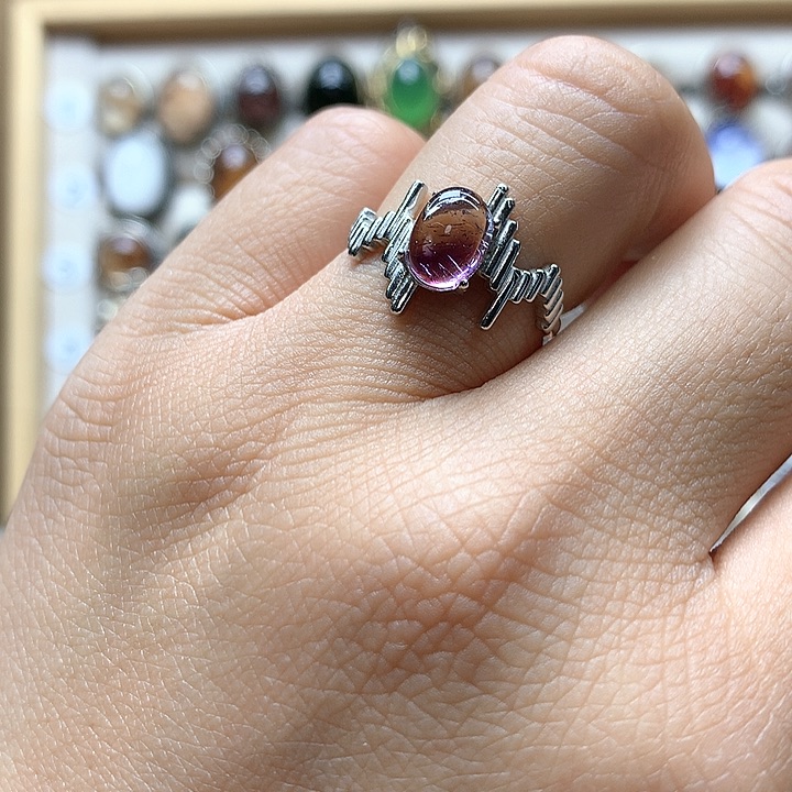 水晶水晶戒指银S925镶嵌酱****菜