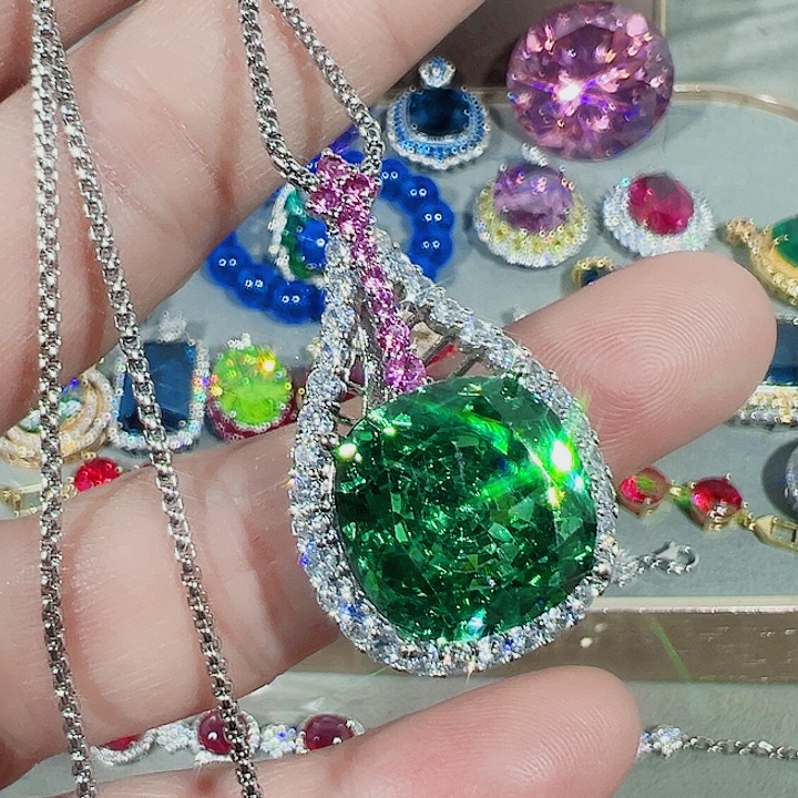 非金属红色蓝色满镶嵌吊坠戒指