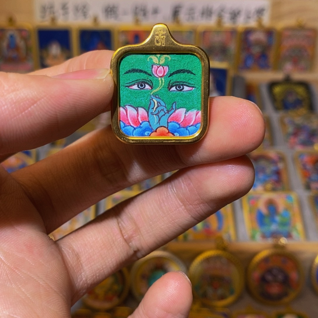吊坠铁***龟绿度母纯手绘唐卡