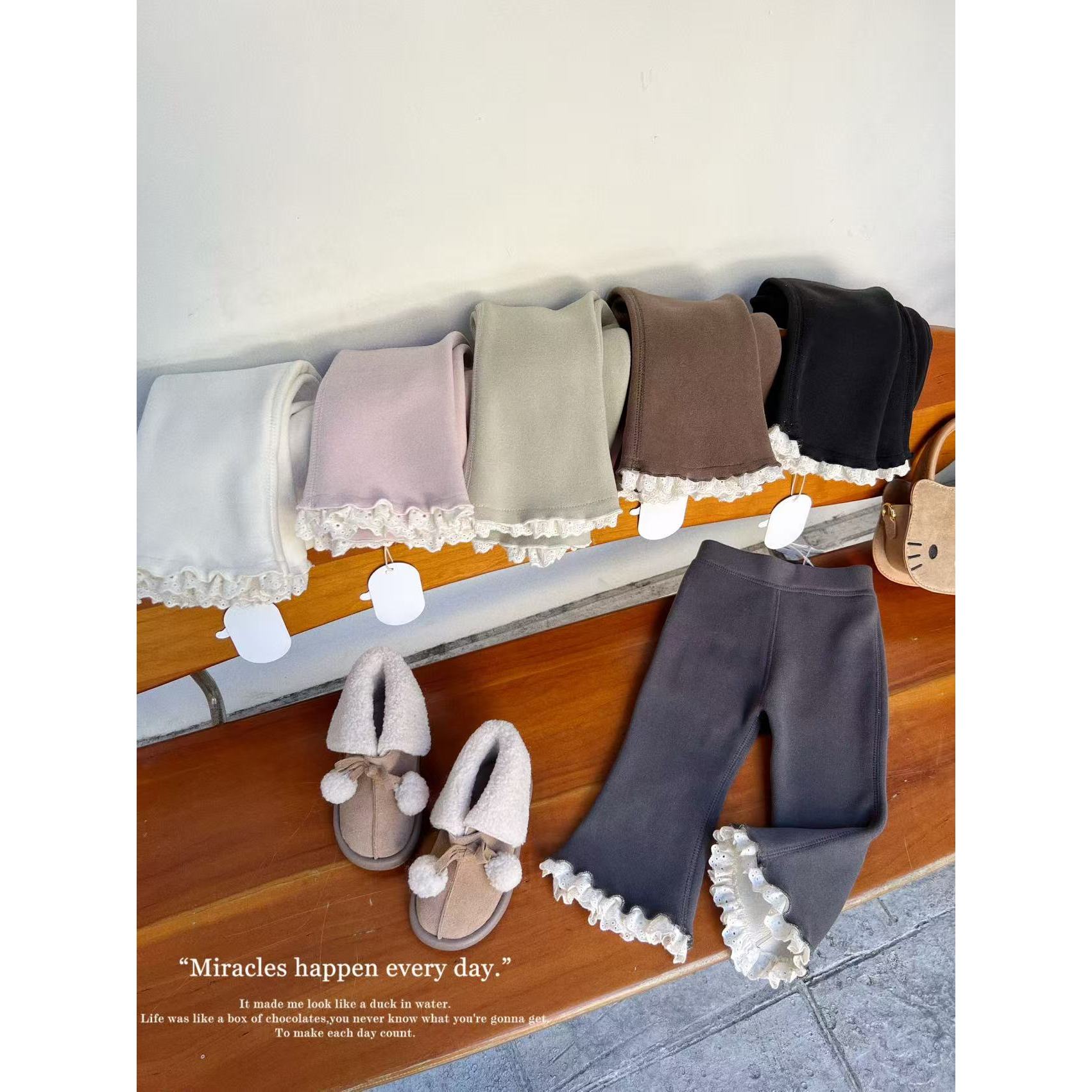 萌希·25冬~蕾丝花边休闲裤K5652（童装汉服）黑 米 灰