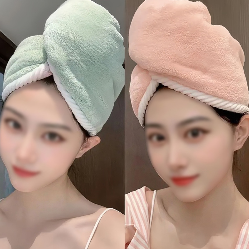 定制跨境双层加厚浴帽女吸水速干帽珊瑚绒干发巾毛巾洗头巾干发帽