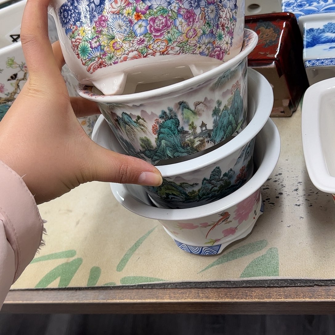 紫砂花盆4747号瑕疵4个口不正处理介意勿拍