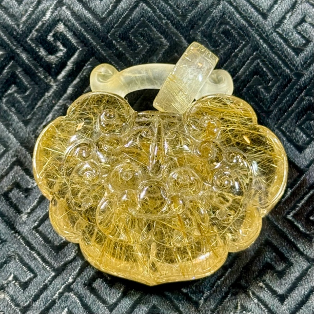 天然水晶金发晶如意吊坠金发晶如意锁吊坠男女款项链发晶貔貅如意