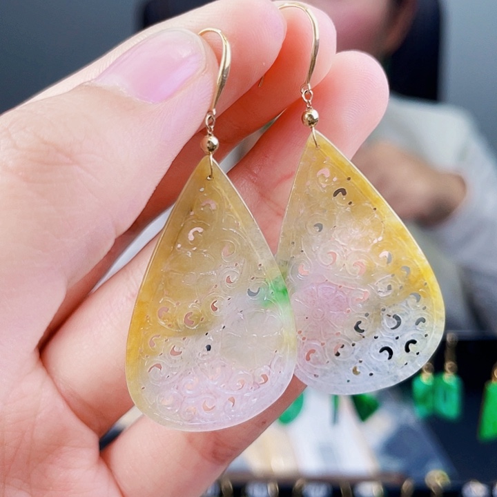 翡翠耳饰18K金镶嵌饰品