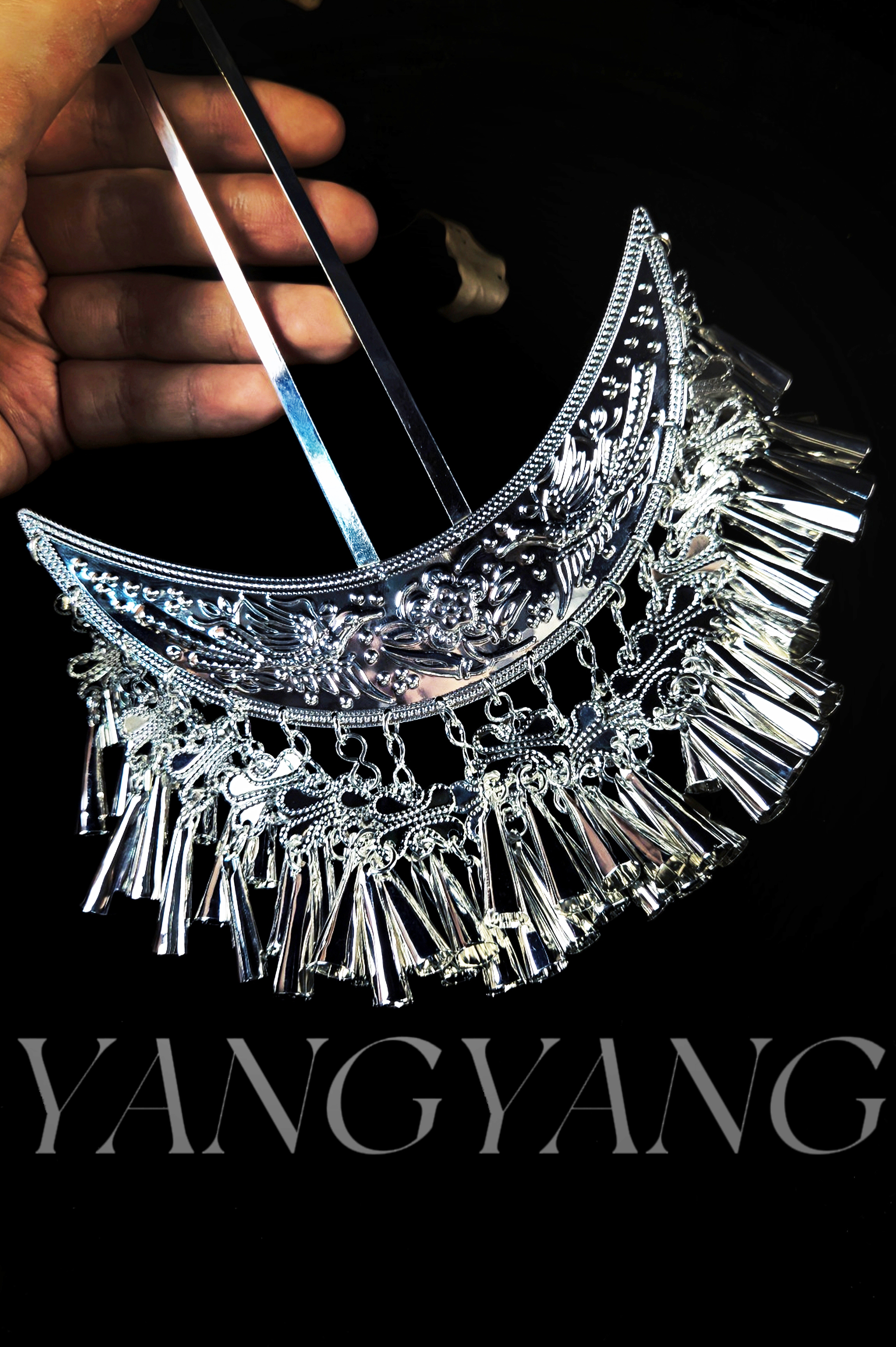 苗银发簪复古时尚民族风刺绣孔雀花型流苏发饰