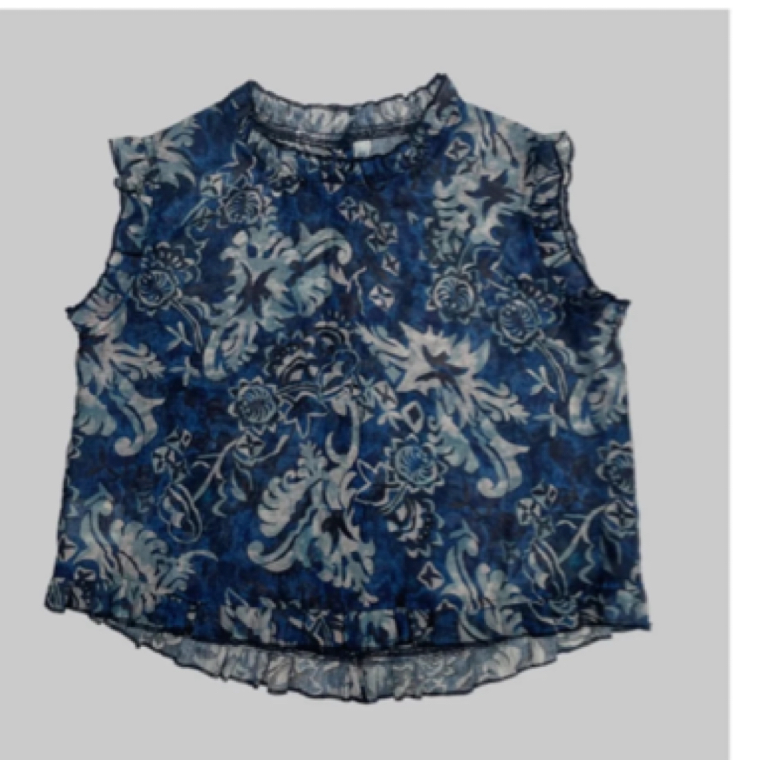 753-（现货+运费补贴夏季时尚碎花木耳边印花上衣无袖衬衣