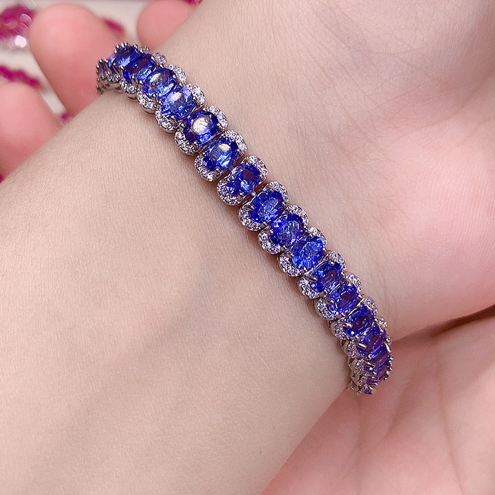 手链银S925镶嵌坦桑石木***常