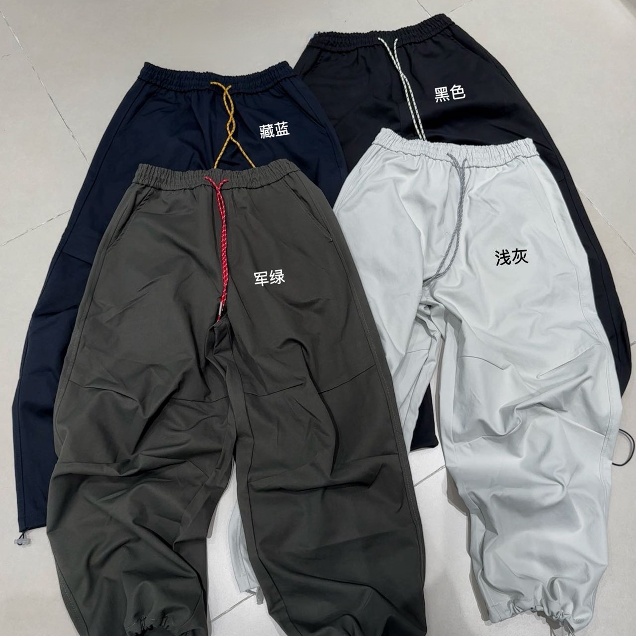 彩绳工装休闲褶皱老爹裤