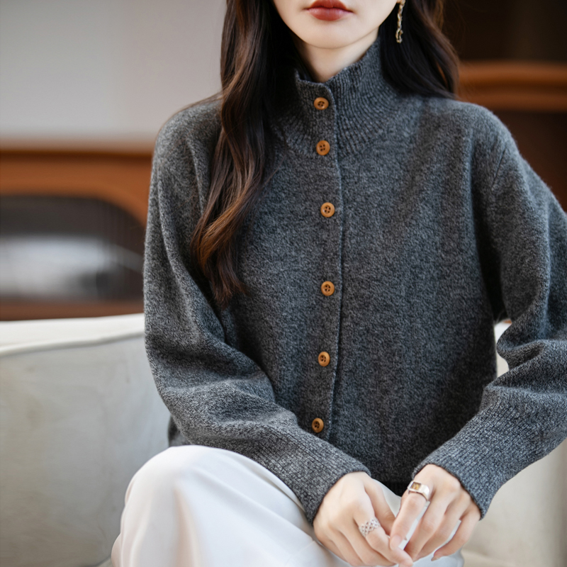 王菲同款 100羊毛 七针加厚高领衫秋冬女式高领七针加厚高领开衫