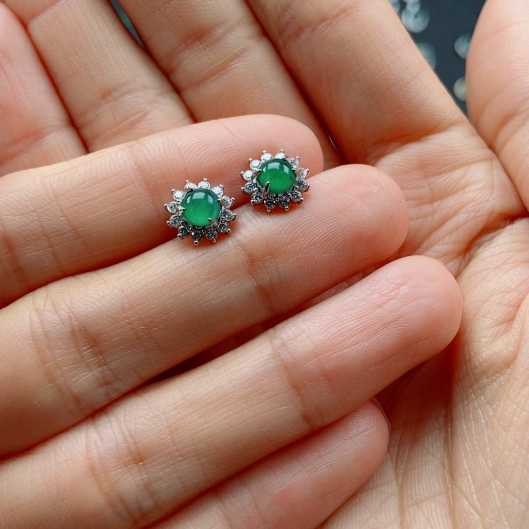 翡翠耳饰银S925镶嵌翡翠首饰