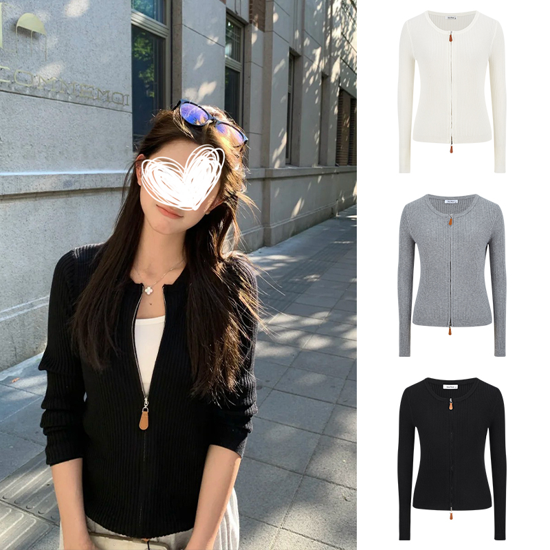 Moses Queen/魔西女王早秋韩系氛围感穿搭复古双拉链女针织外套