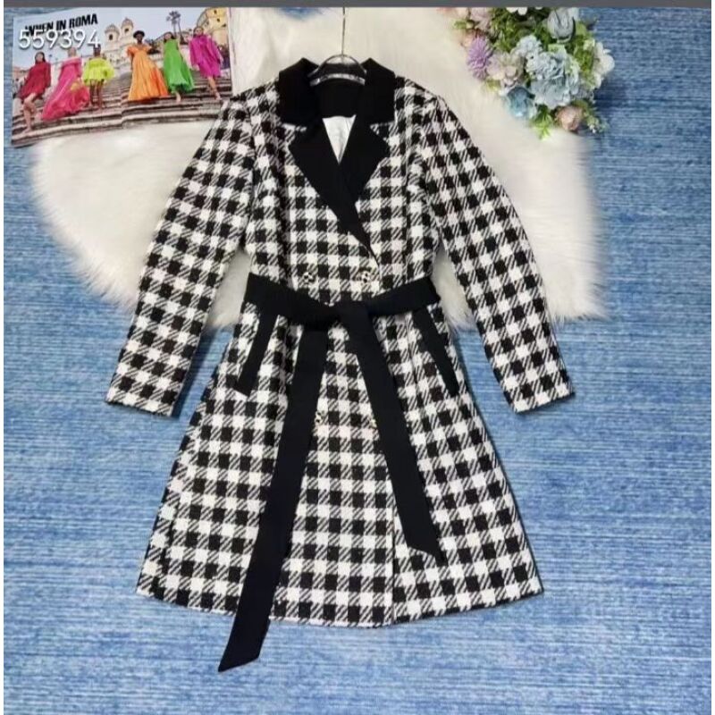 2025秋冬新款时尚高级感中长款绑带收腰外套   NY077