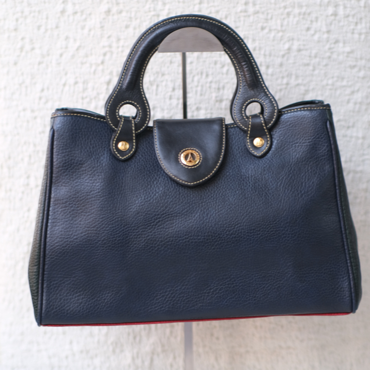 中古包no退no换｜法牌铁塔牛皮三色拼接手提包