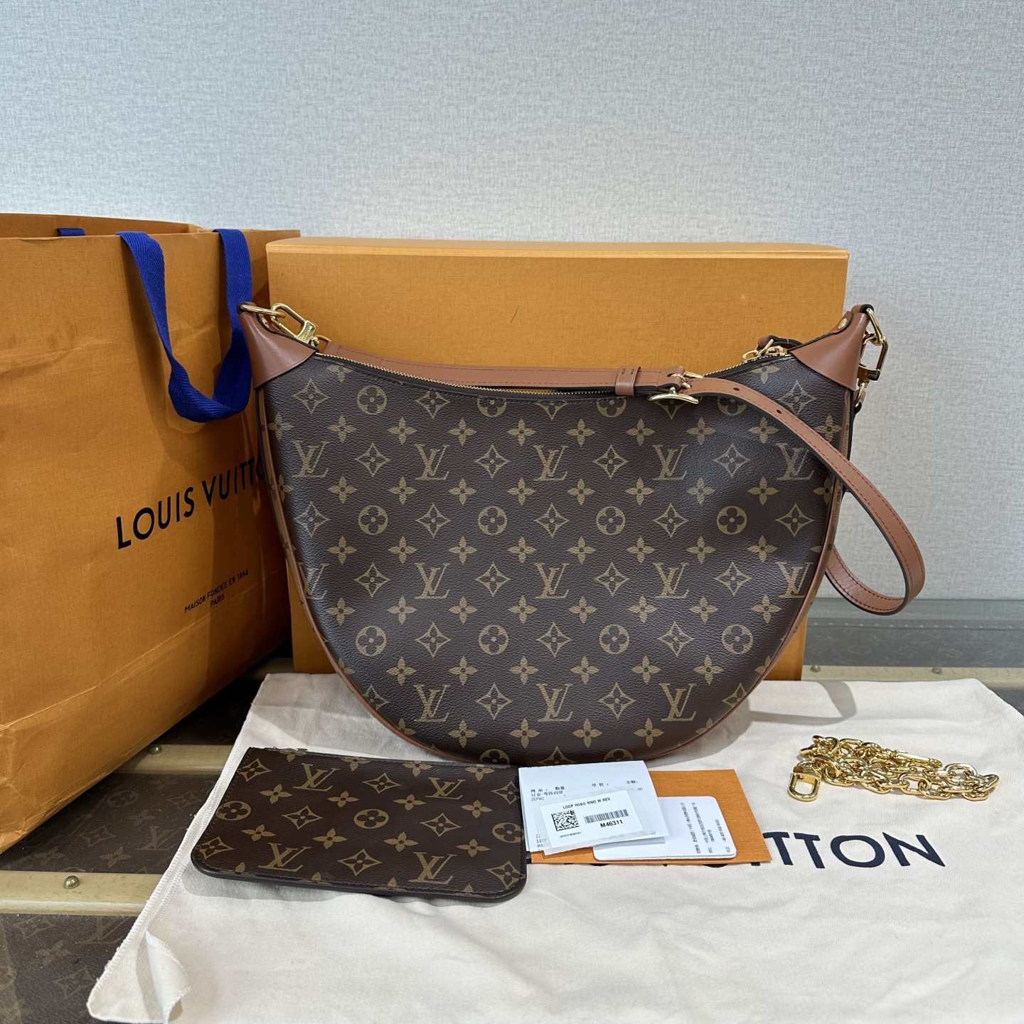 95新 LV 路易威登芯片款 LOOP HOBO大月亮子母单肩腋下包 13460