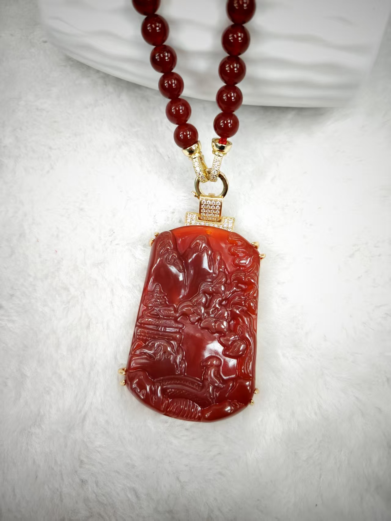 【燕燕严选】藏收鸽血红山水牌玛瑙吊坠