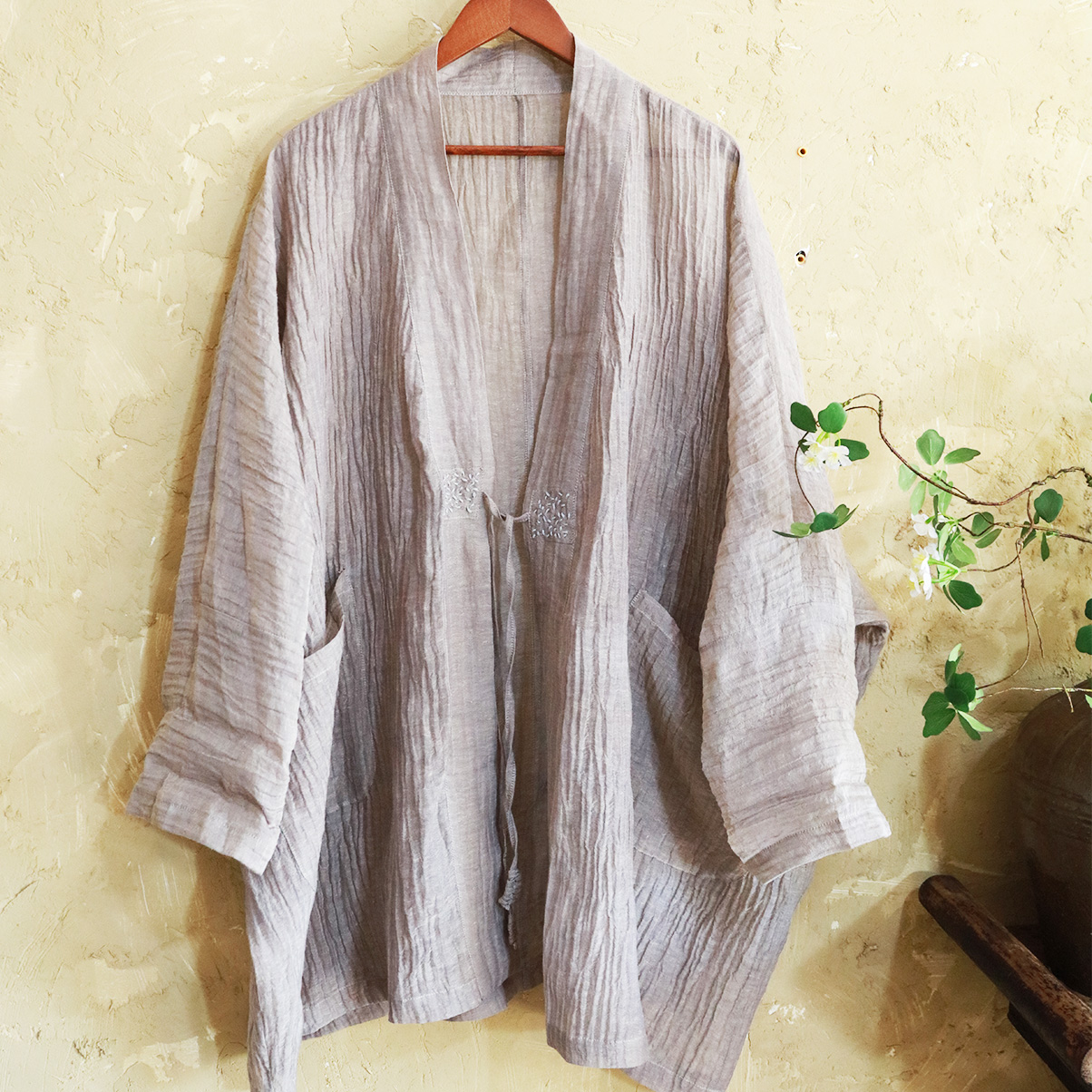 【青鸢】为物的作亚麻色织超薄复古罩衣开衫0126物