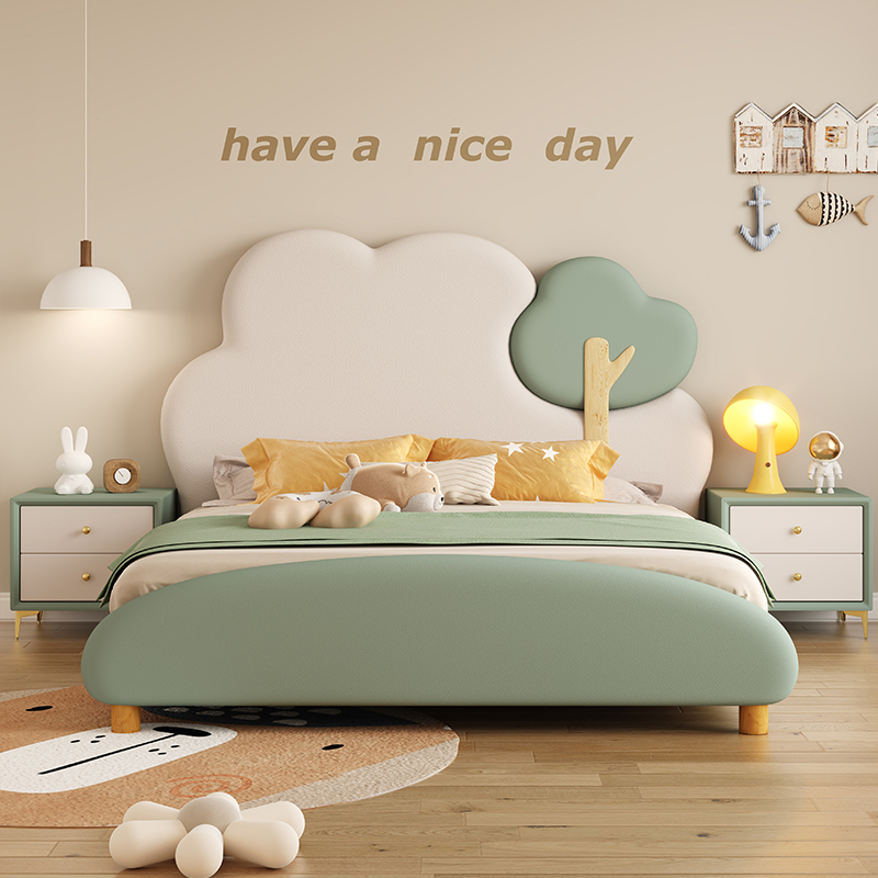 童趣造型皮床现代轻奢主卧大床ins奶油风功能储物皮艺床软包床