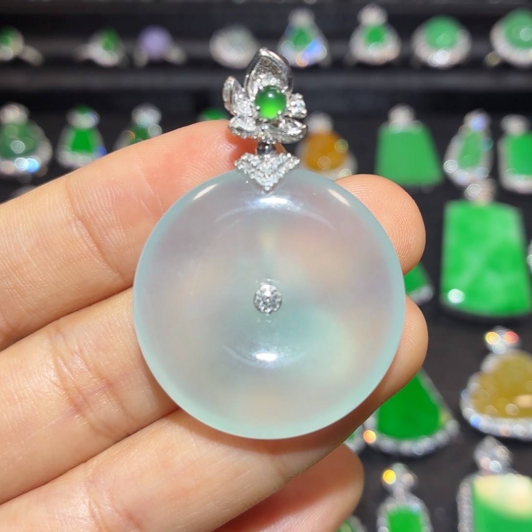 翡翠18K金镶嵌吊坠(不含链)翡翠