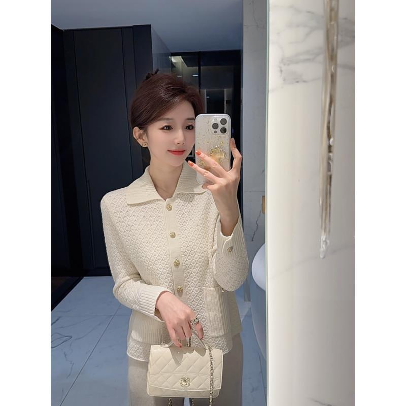 【大静静】“巴黎静香”精致小香风翻领金属扣羊毛针织开衫