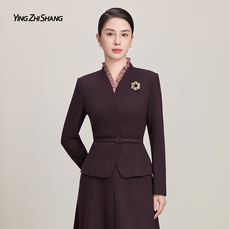 【绵羊毛】赢智尚2025新款莓果色高档短款外套女职场装名媛ZB00808