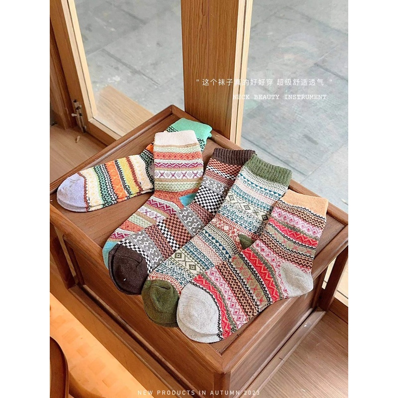 复古民族风情保暖加厚森系中筒羊绒袜