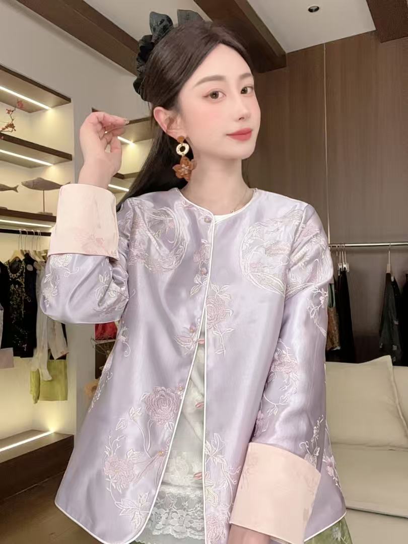 【梦归啼】气质新中式上衣外套女刺绣时尚秋季显瘦中国风绣花提花