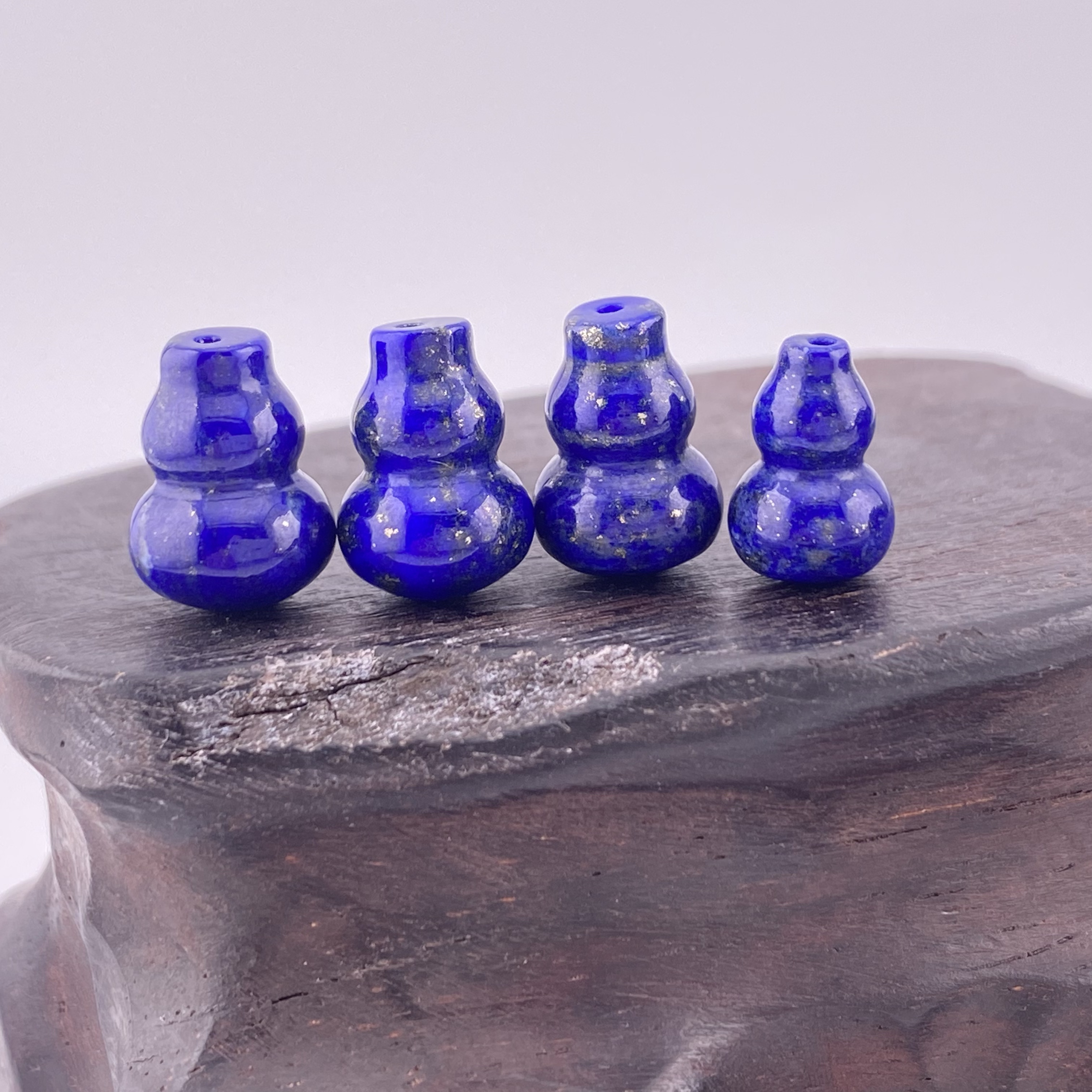 天然阿富汗青金石葫芦弟子珠文玩配饰DIY百搭配件