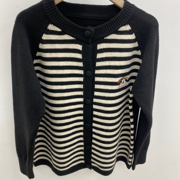 清仓 黑白条眼镜狗刺绣宽松针织开衫