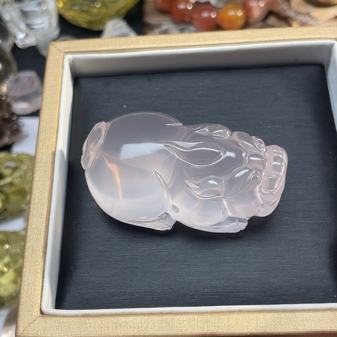 猫***子石材天然水晶吊坠项链