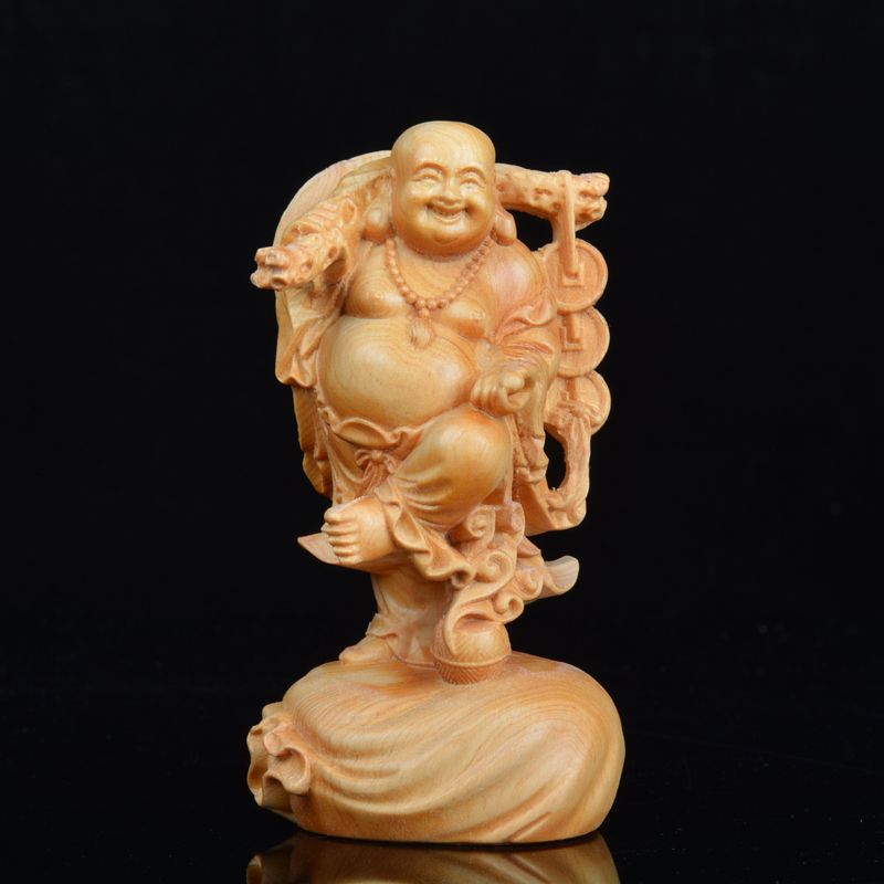 太行崖柏木雕布袋挑财弥勒招财进宝雕刻工艺品摆件长5.5宽4.5高10