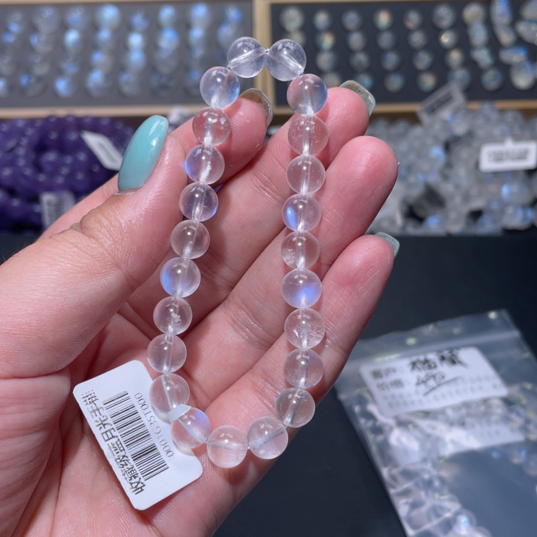 猫***腻手链未镶嵌长石蓝月光手链8.0mm