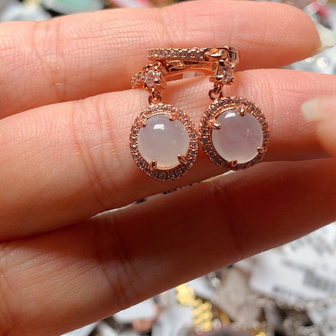 翡翠戒指银S925镶嵌天然翡翠耳饰