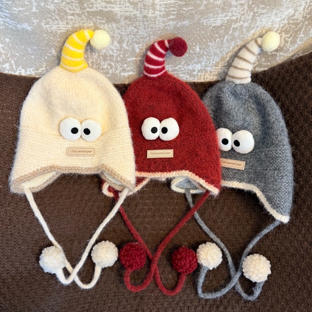 宝宝秋冬季保暖加厚针织护耳毛绒帽男女童可爱纯色防风帽