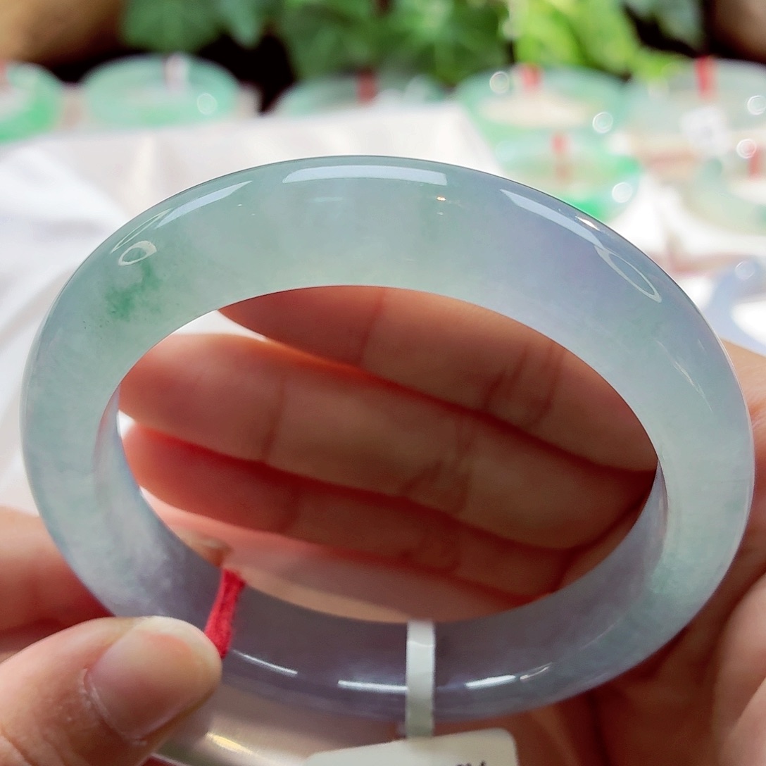 翡翠未镶嵌手镯冰莫奈花园68-07