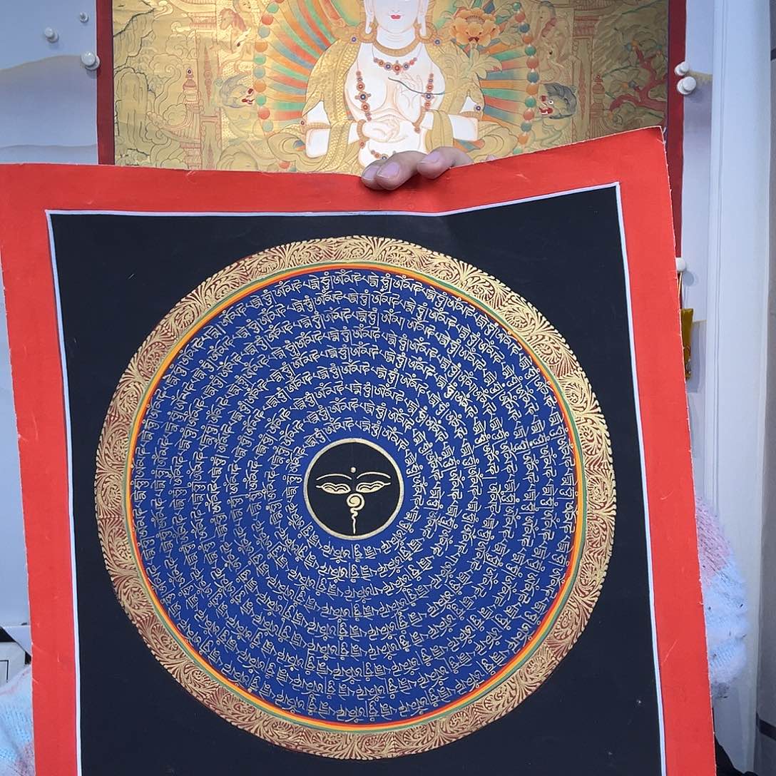 装裱画纯手绘唐卡30厘米左右六字真言