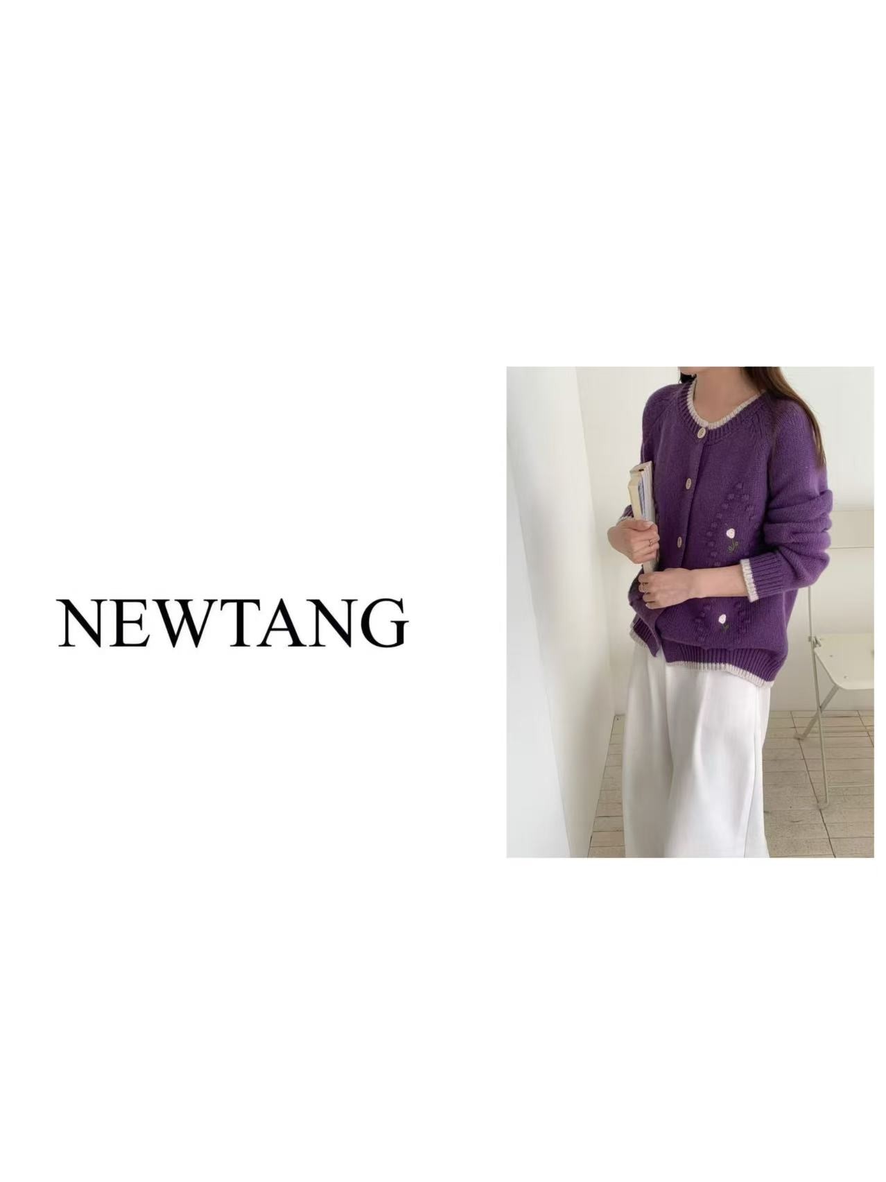 【向日葵】343时尚针织衫女圆领提花宽松慵懒风 紫