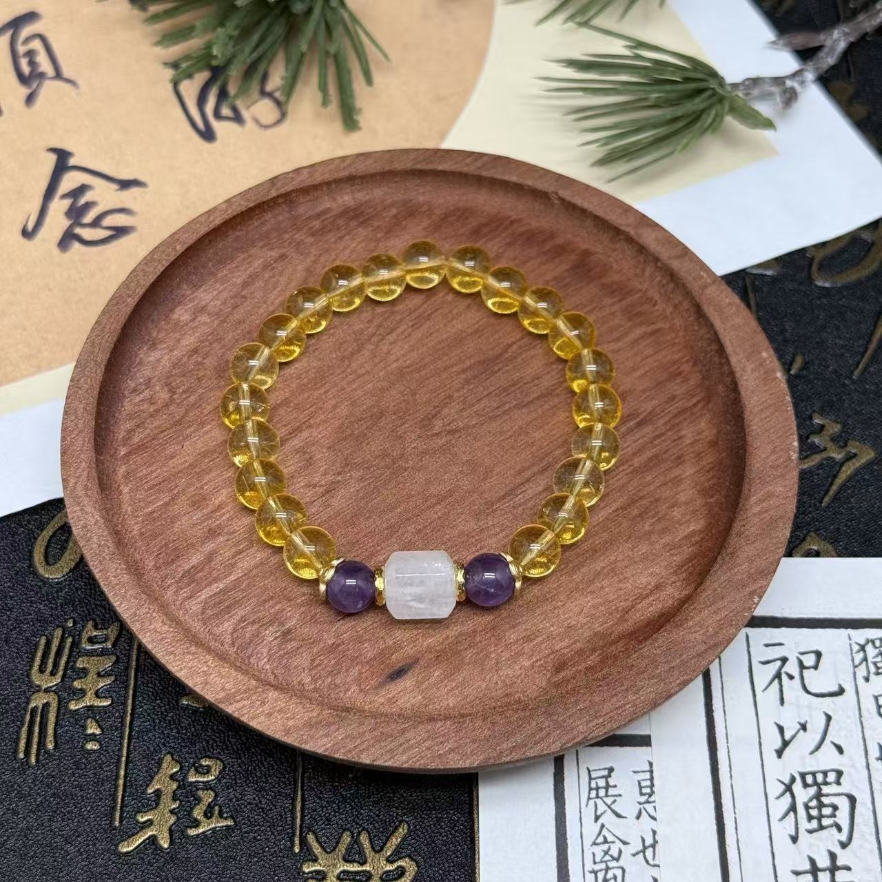 天然黄水晶 配白水晶方糖顶珠招牌手链 多样性发一 HSJ80260