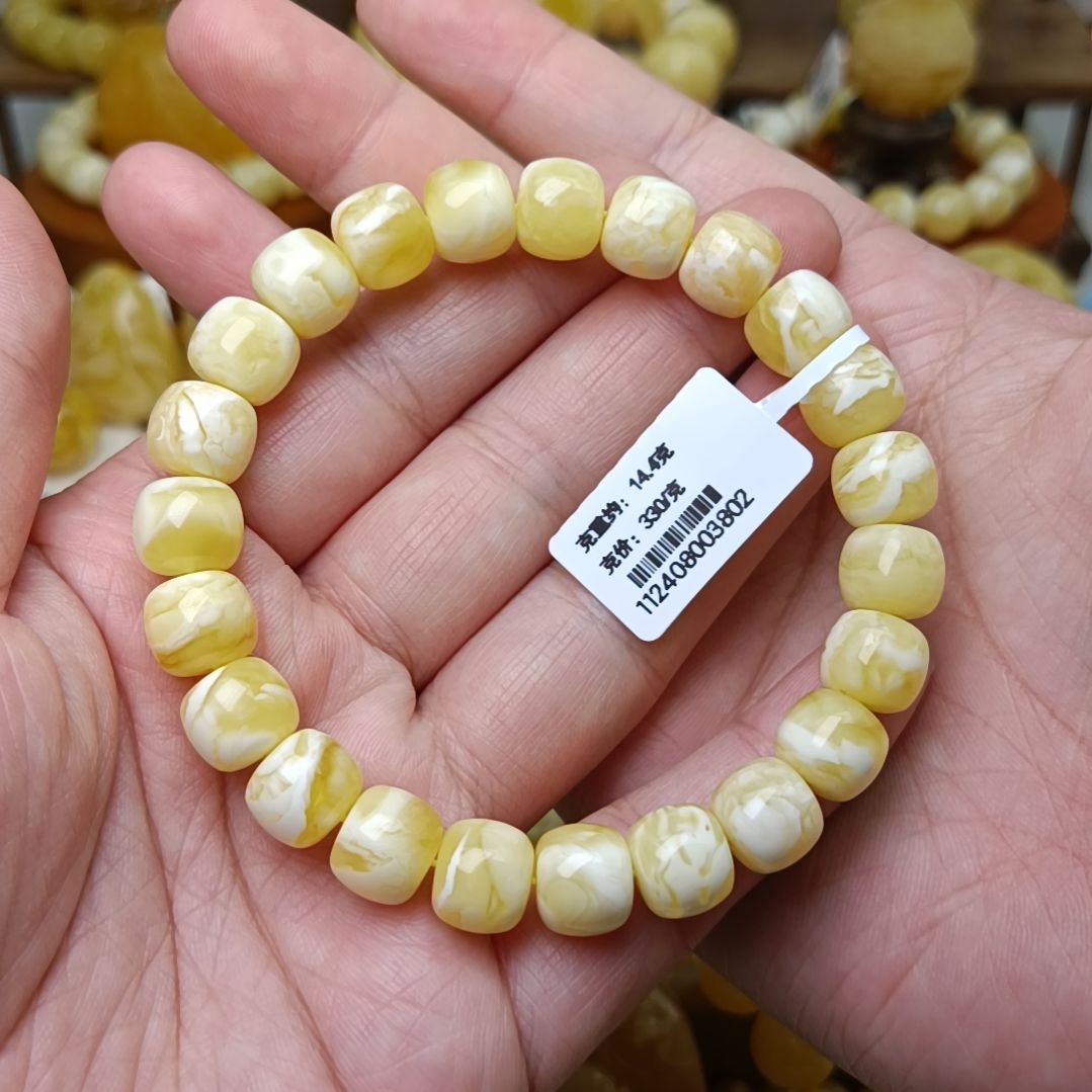 蜜蜡手链未镶嵌10老型白蜡妖花