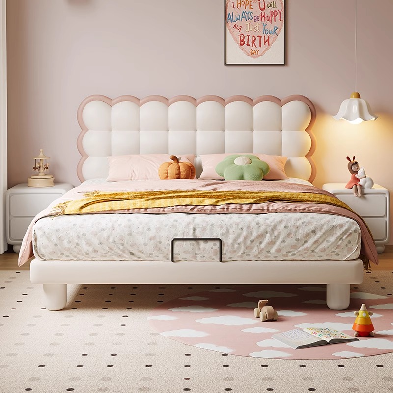 清晨森林饼干泡芙床儿童床女孩床儿童房简约现代粉色女童床公主床