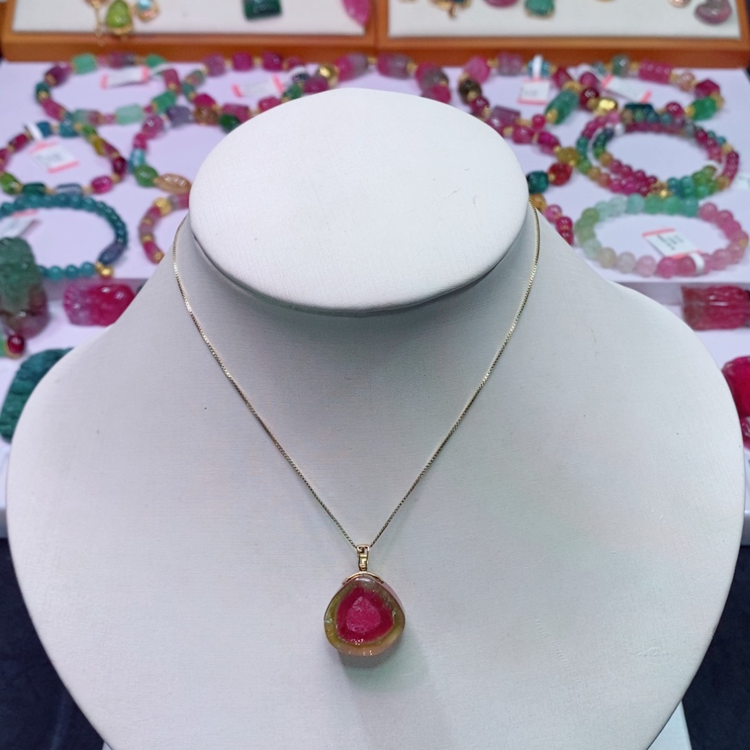 18K金镶嵌吊坠(不含链)碧玺碧玺吊坠yy