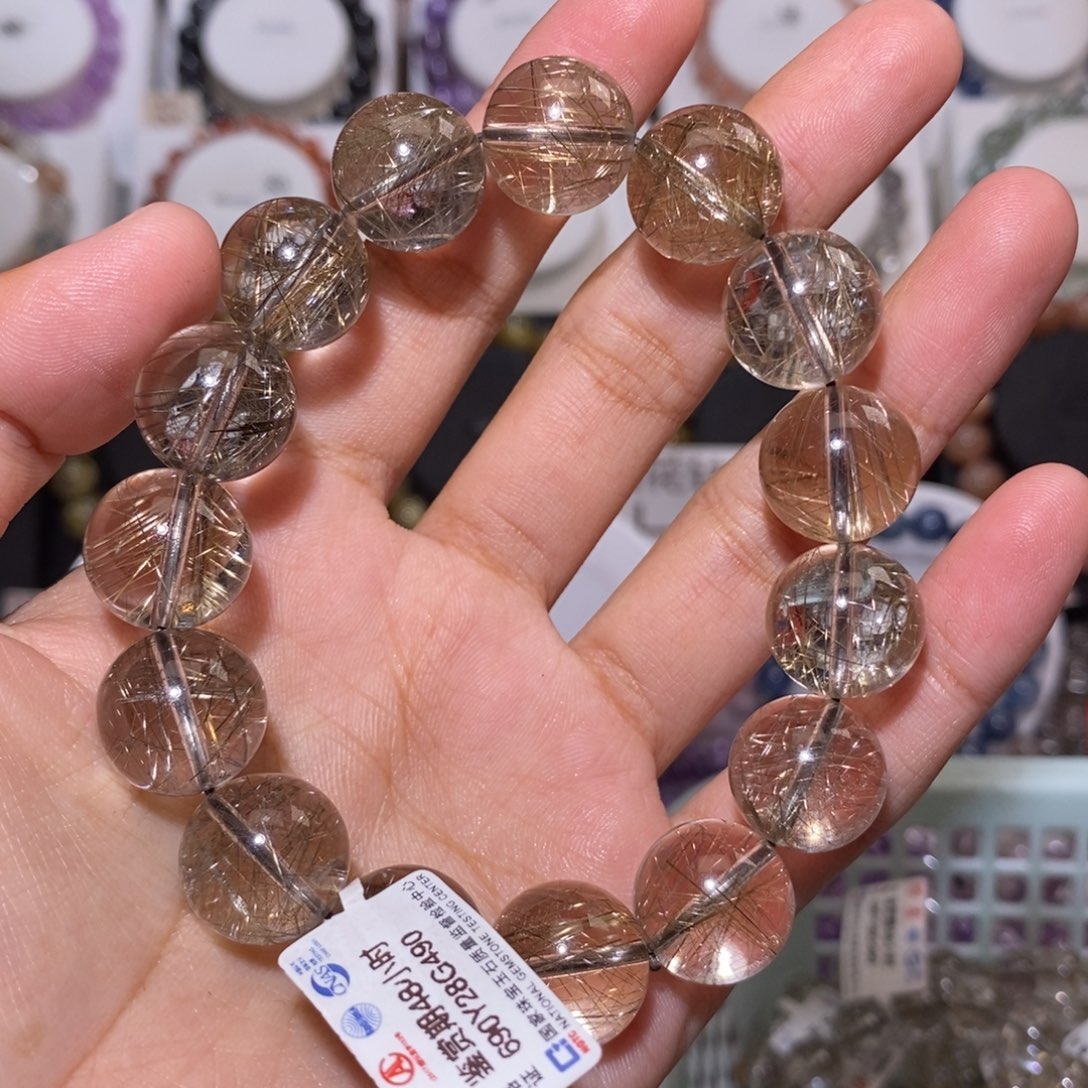 【闪购商品】水晶手串未镶嵌茜*银发晶14.8mm