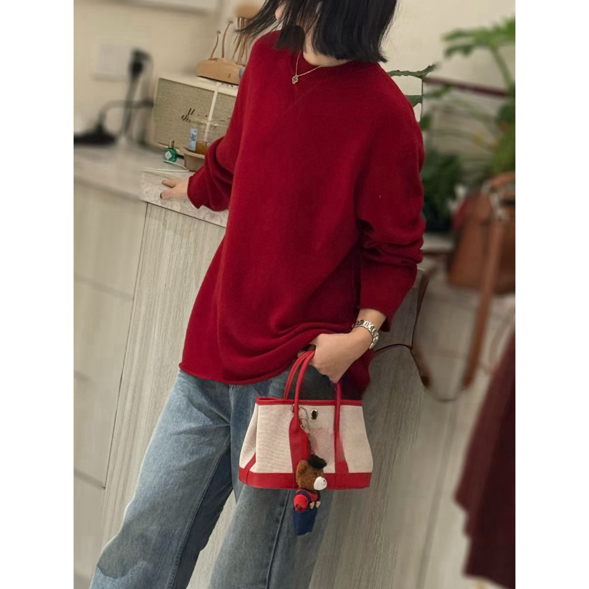 【慵懒风圆领气质针织长袖】时尚百搭纯色简约宽松显瘦针织衫上衣女