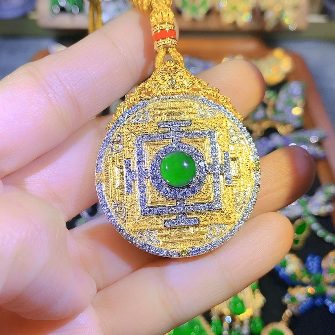 吊坠(不含链)银S925镶嵌翡翠