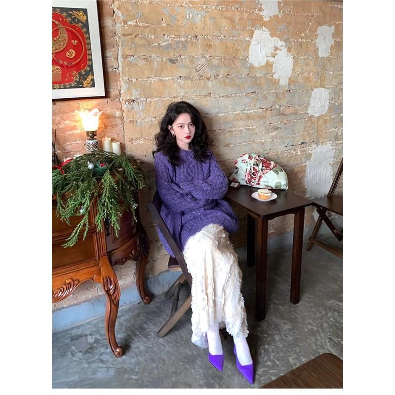 酒午自制【冬日录】港风软糯慵懒风宽松显瘦圆领针织毛衣KLF3464